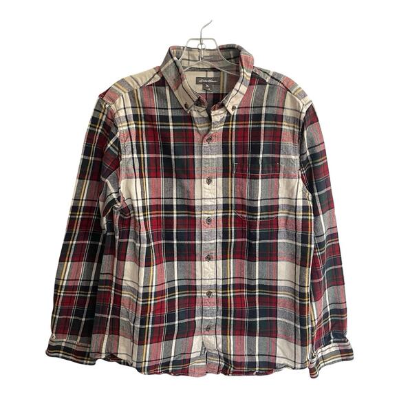 Eddie Bauer Shirt Men Medium Red Plaid Long Sleeve Pockets Button Down Classic - Picture 1 of 8